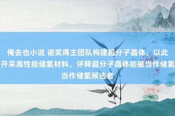 俺去也小说 诺奖得主团队构建超分子晶体，以此为基础开采高性能储氢材料，评释超分子晶体能被当作储氢候选者