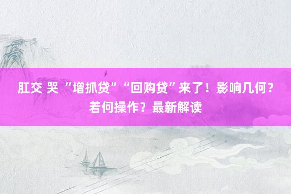 肛交 哭 “增抓贷”“回购贷”来了！影响几何？若何操作？最新解读