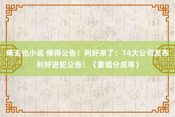 俺去也小说 倏得公告！利好来了：14大公司发布利好进犯公告！（重组分成等）