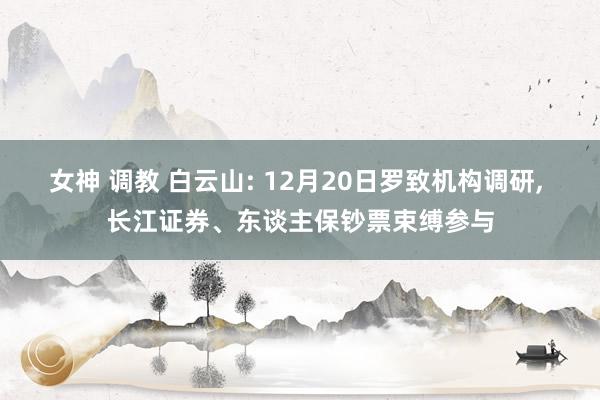 女神 调教 白云山: 12月20日罗致机构调研, 长江证券、东谈主保钞票束缚参与