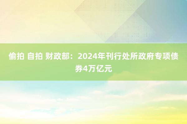 偷拍 自拍 财政部：2024年刊行处所政府专项债券4万亿元