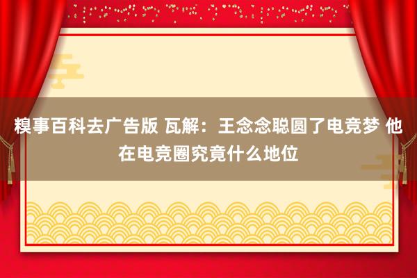糗事百科去广告版 瓦解：王念念聪圆了电竞梦 他在电竞圈究竟什么地位